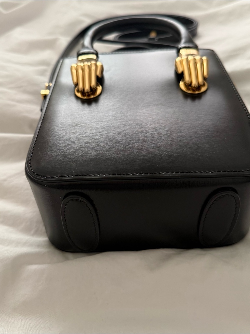 Zorrna Aieda Black saffiano Leather Top Handle Crossbody w/ Gold Hand Accents - Picture 4 of 10